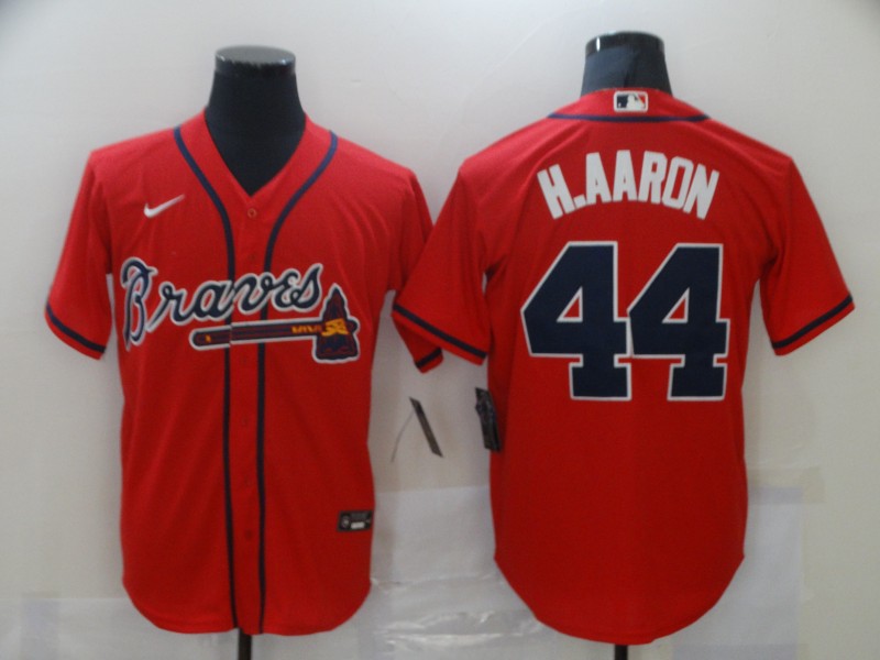 Men's Atlanta Braves #44 Hank Aaron Red Stitched MLB Jersey